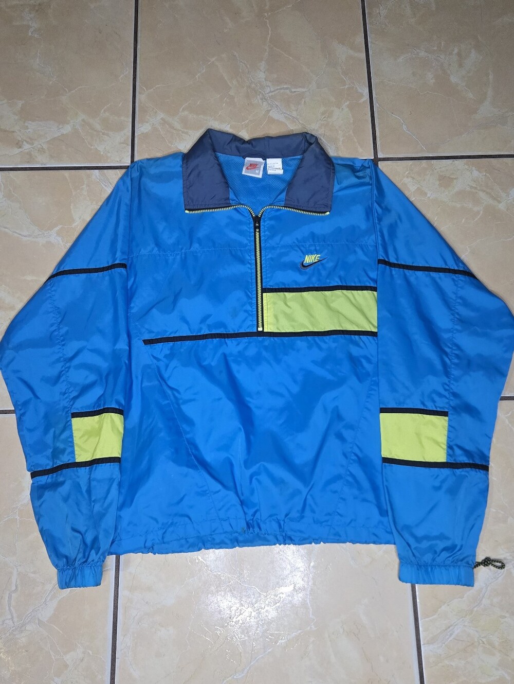 Vintahe Nike Blue Windbreaker with Lime Accents